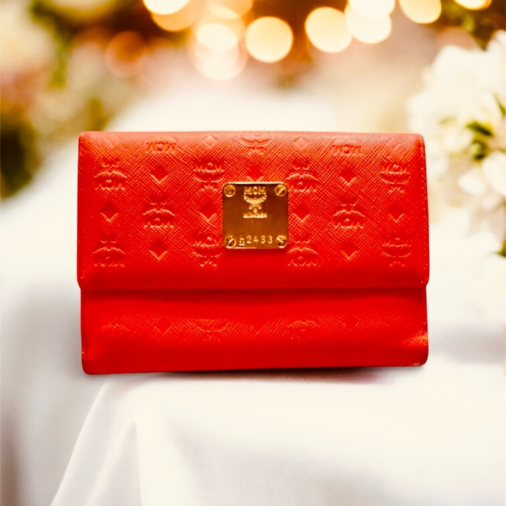 MCM Embossed Leather Compact Wallet